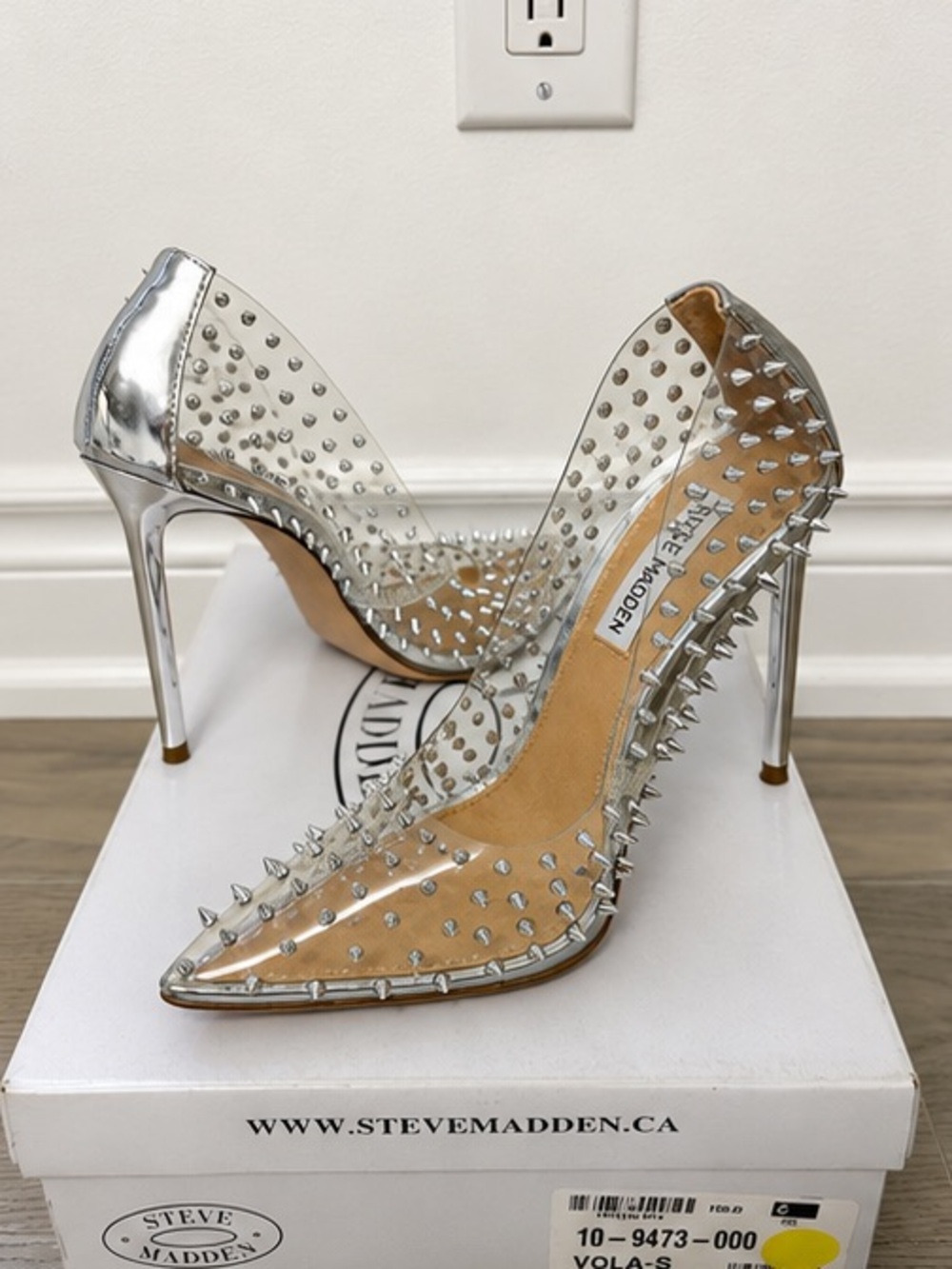 Steve Madden Metallic Silver Spike-Stud Pointed-Toe Pumps